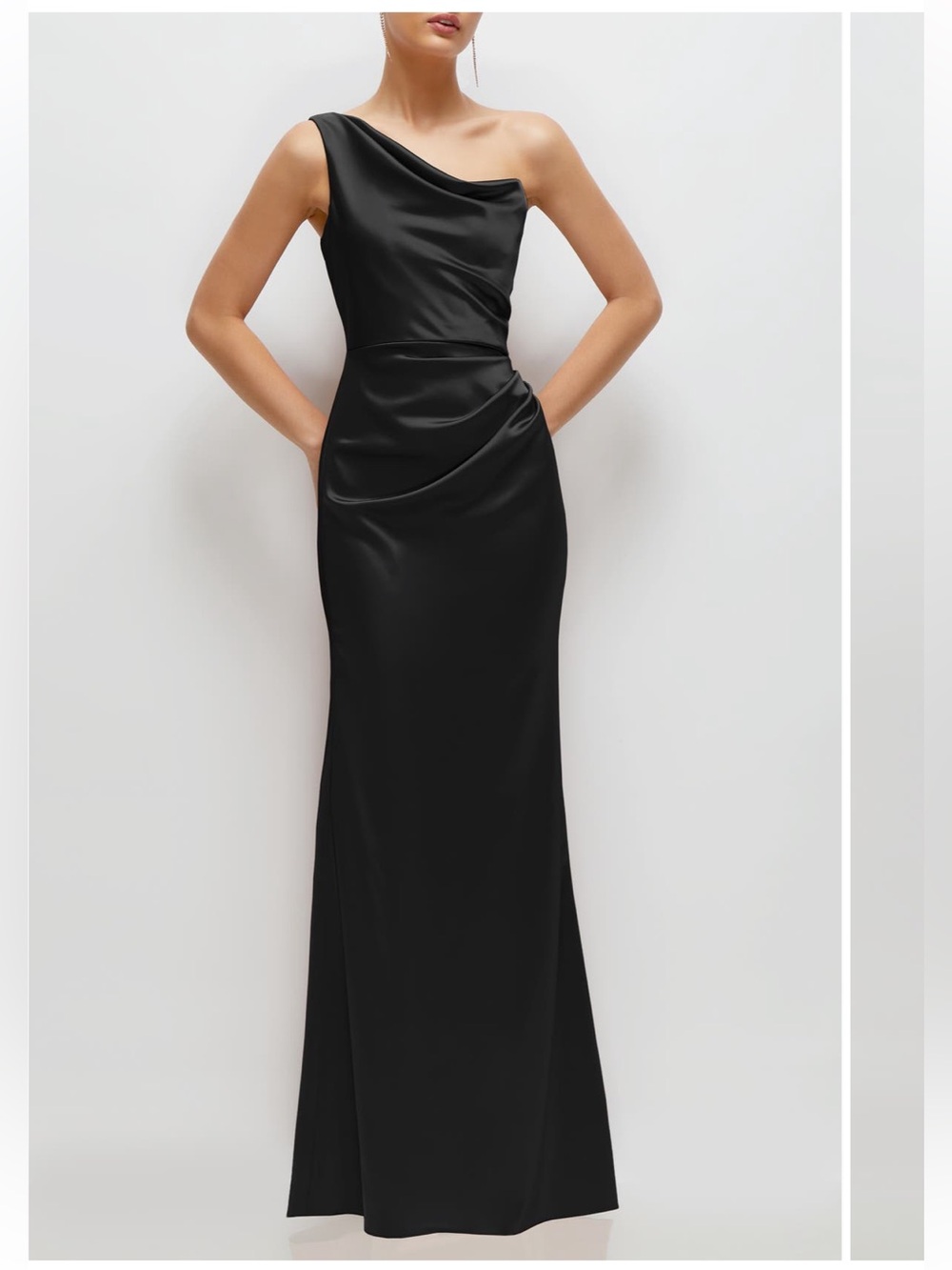 After Six Black One-Shoulder Satin Evening Gown Bridesmaid Dress